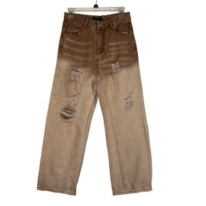 Micas Woman's Brown TanOmbré Distressed Ripped Straight Leg Jeans- Size M